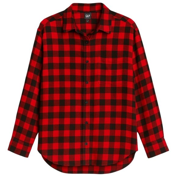 GAP Red Buffalo Plaid Flannel Oversized Shirt - Size Small Tall - Picture 1 of 4